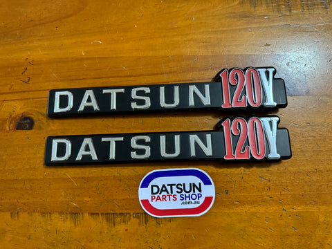 Datsun 120Y Coupe Side Badge Pair Nos Genuine Vb210