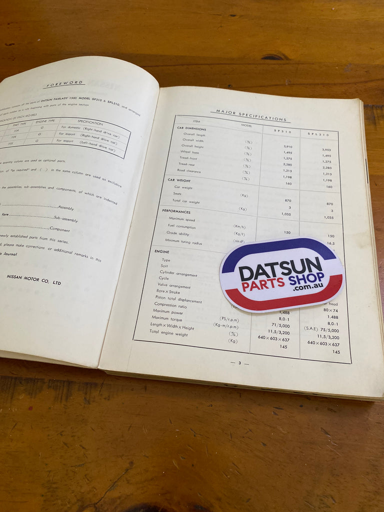 Datsun Fairlady SP310 Parts Catalogue Used Roadster Datsun Parts Shop