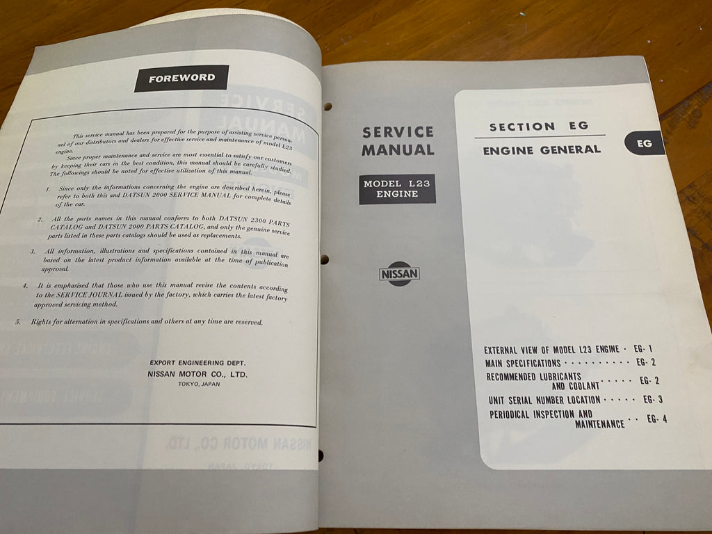 Nissan Datsun L23 Engine Service Manual Used Book – Datsun Parts Shop